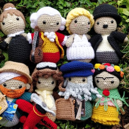 Iconic People Set 1 Audrey Hepburn Mozart Marilyn Monroe Charlie Chaplin van Gogh Amelia Earhart Leonardo da Vinci Frida Kahlo amigurumi crochet