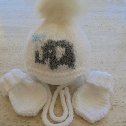 Baby Boy Hat Elephant  And Mittens
