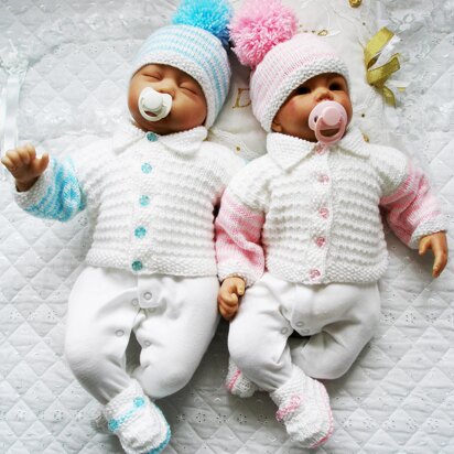 Knitting pattern Baby Reborn Dolls, Cardigan, Hat and boots, 17-22" Doll, 0-3 Month Baby