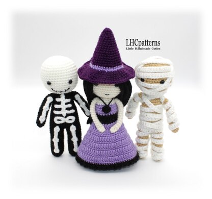 Crochet Pattern: Halloween Characters – Scarecrow, Skeleton, Witch, Mummy and Zombie Crochet Dolls (English)