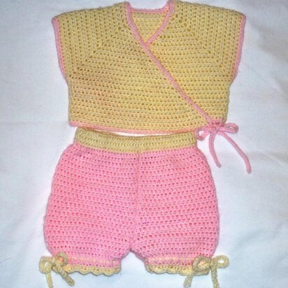 Neckdown Crocheted Baby Kimono Vest with Panties (or Shorts)