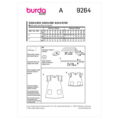 Burda Style Kids Dress / Blouse B9264 - Paper Pattern, Size 104 - 146