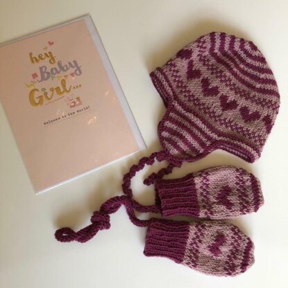 Baby hats with flaps and matching mittens