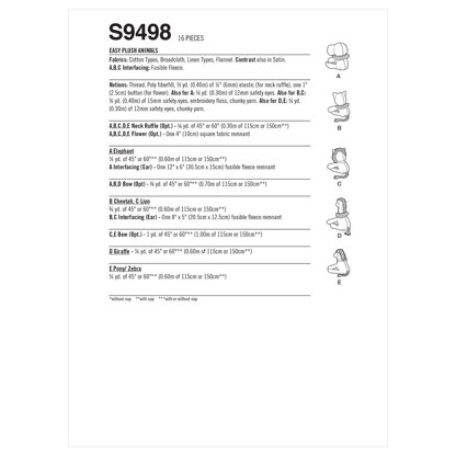 Simplicity Einfache Plüschtiere S9498 - Schnittmuster, Einheitsgröße