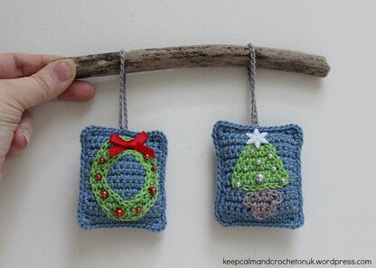 Mini Tapestry Christmas Tree Decorations