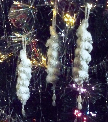 Snow on Icicle Crochet Christmas Ornament