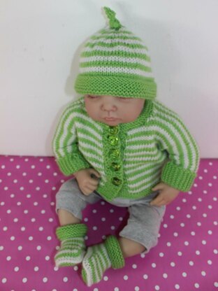 Baby Easy Stripe Cardigan, Beanie & Booties