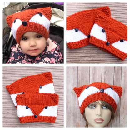Knitting pattern fox hat for adult and child #494