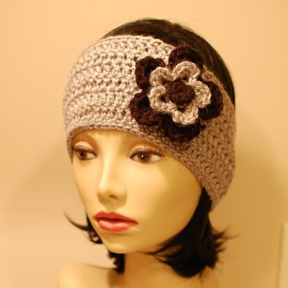 Headband style earwarmer with layered flowers (two sizes)