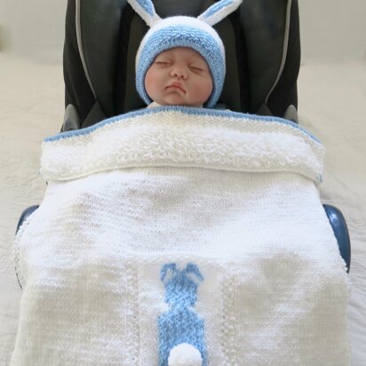 Baby Boy Bunting Bunny Car Seat Blanket & Hat