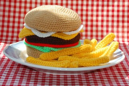 Crochet & Knitting Pattern for a Cheeseburger and Chips / Fries - Amigurumi Food