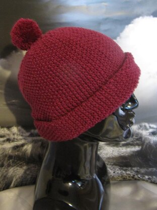 Roll Brim Moss Stitch (Seed Stitch) Bobble Beanie Hat