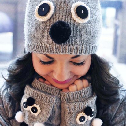 Care to Cuddle? Koala and Owl Animal Hat and Fingerless Mitten Set