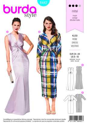 Burda Style Women's V Neck Evening Dress B6442 - Paper Pattern, Size 8-18