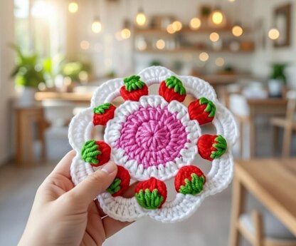 Crochet Strawberry Coaster Pattern PDF + Video Tutorial3