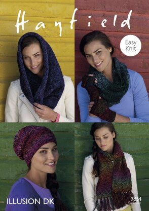Scarf, Snood, Hat and Mittens in Hayfield Illusion DK - 7854- Downloadable PDF