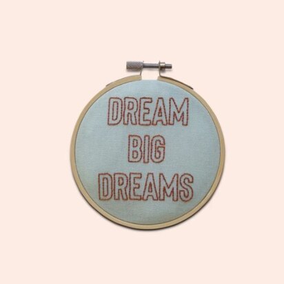Cotton Clara Love Hearts Printed Embroidery Kit - Dream Big Dreams - 11cm