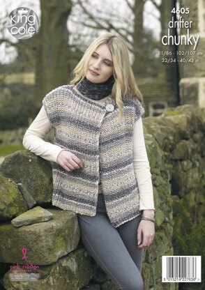 Ladies Waistcoats in King Cole Drifter Chunky - 4605 - Downloadable PDF