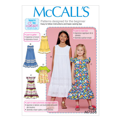 McCall's Children's/Girls' Sleeveless and Ruffle Sleeve Empire-Waist Dresses M7558 - Sewing Pattern