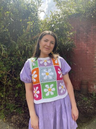 Crocheted checked flower vest