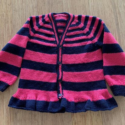 Child's Striped ‘V’ Neck Top Down Cardigan 2-10yrs