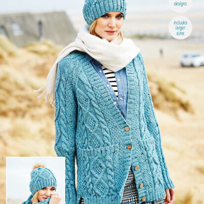 Cardigan, Snood & Hat in Stylecraft Special Aran with Wool - 9554 - Downloadable PDF
