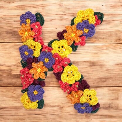 Floral letter K crochet applique pattern