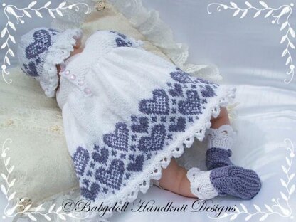 Hearts fairisle Dress Set 16-22” doll/newborn/0-3m baby