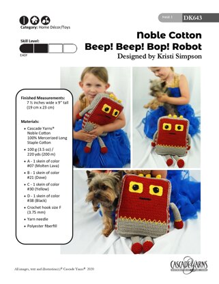 Beep! Beep! Bop! Robot in Cascade Yarns Noble Cotton - DK643 - Downloadable PDF