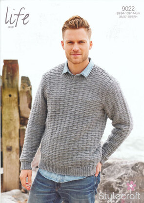 Mens' Round Neck Sweater in Stylecraft Life Aran - 9022