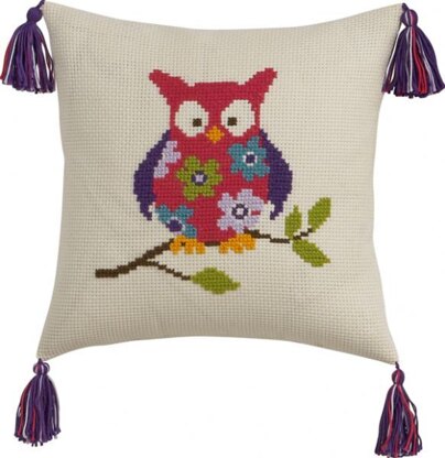 Permin Owl Cushion Cross Stitch Kit - 30x30cm