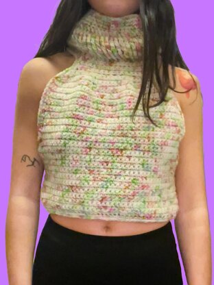 Cowl Neck Cropped Sweater Vest