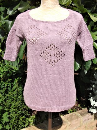 Scoop Neck Sweater with 3 Open Stitch Motifs