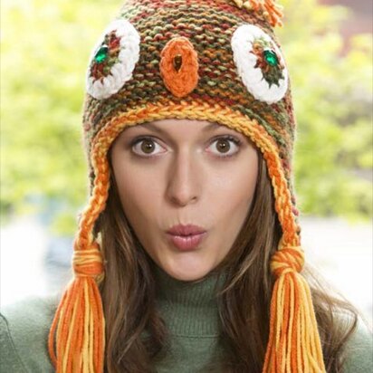 It's a Hoot Knit Owl Hat in Red Heart With Love Multis - LW3155