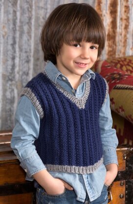 Boy's Seeded Rib Vest in Red Heart Soft Solids - LW4270