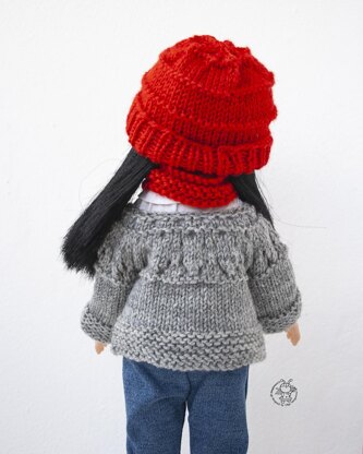 Outfit Red and gray for 13" dolls knitted flat