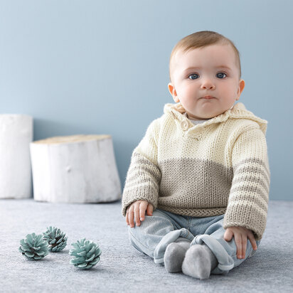 Baby sweater with clearance hood