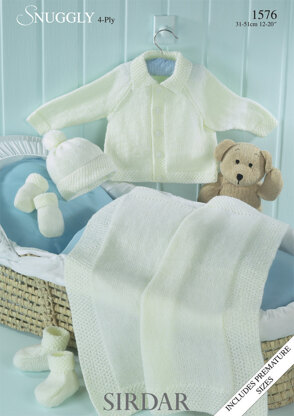 Jacket, Hat, Mittens, Bootees and Blanket in Sirdar Snuggly 4 ply 50g - 1576 - Downloadable PDF