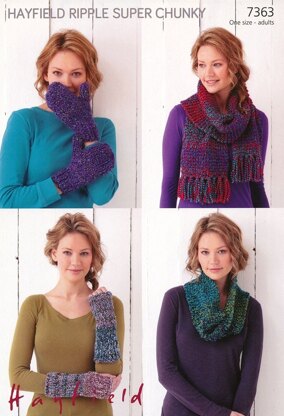 Snood, Wrist Warmers, Mittens and Scarf in Hayfield Ripple Super Chunky - 7363