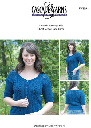 Cascade Yarns FW159 Heritage Silk Short Sleeve Lace Cardi (Free)