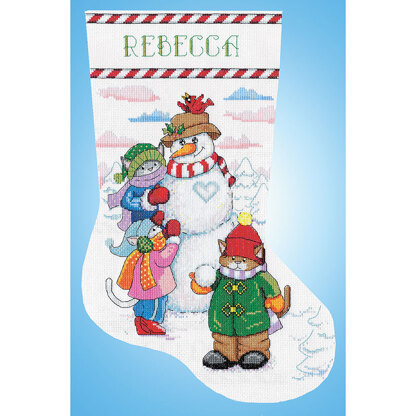 Design Works Snowman and Cats Stocking Cross Stitch Kit - 43cm