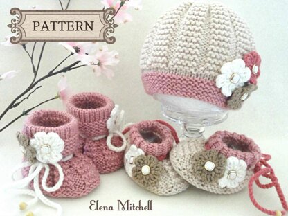 Pattern Knitting Baby Set Baby Cap and Baby Shoes