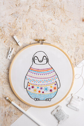 Hawthorn Handmade Baby Penguin Contemporary Printed Embroidery Kit - 14.5 x 10.5cm