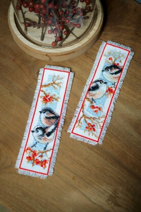 Vervaco Long-tailed Tits & Red Berry Bookmark Cross Stitch Kit (2 pcs) - 6cm x 20cm