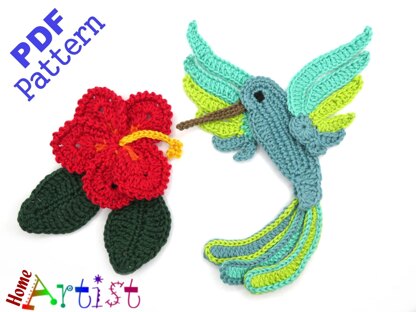 Hummingbird crochet applique pattern