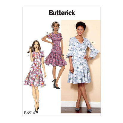 Butterick Gemustertes Kleid für Damen B6514 - Schnittmuster