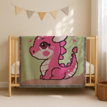 Fantasy Fuchsia Dragon Blanket Baby Girl Pink Throw C2C CROCHET PATTERN