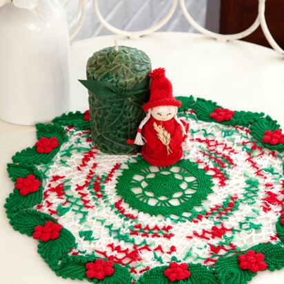 Holly & Lace Doily in Red Heart Aunt Lydia's Classic Crochet Thread Size 10 Solids - LC2632
