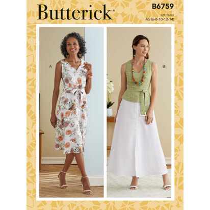 Butterick Kleid, Schärpe und Gürtel der Damen B6759 - Schnittmuster