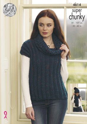 Sweater, Pullover, Hat & Scarf in King Cole Big Value Super Chunky Twist - 4614 - Downloadable PDF